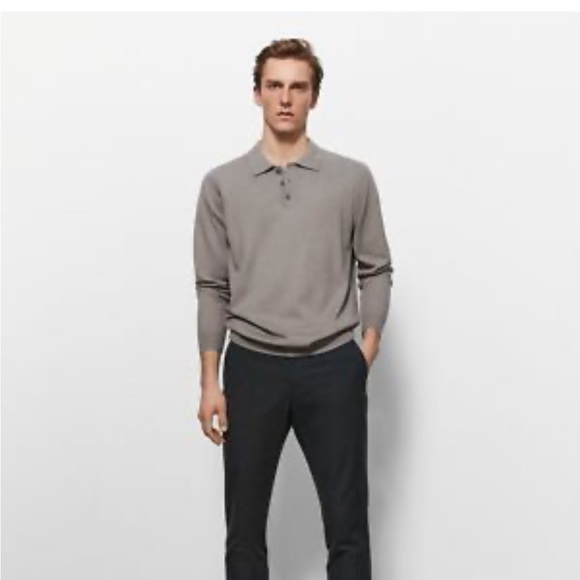 Massimo Dutti Men’s NWT gray long sleeve polo sweater